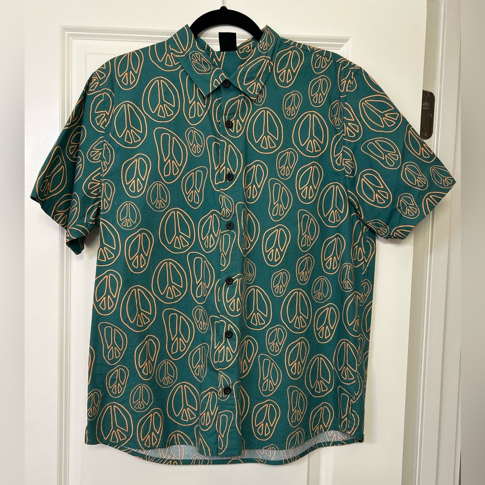 Neff Green Peace Sign Men's Button Down Shirt